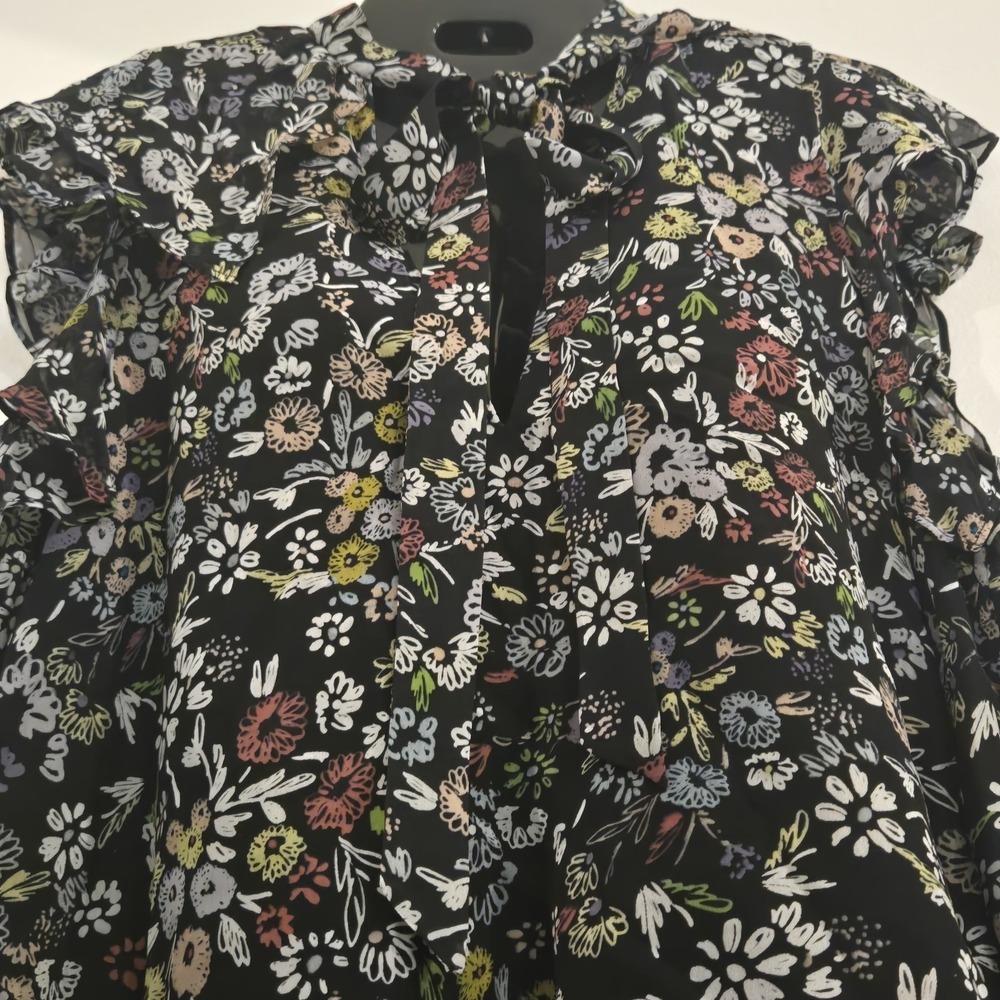 Rebecca Minkoff Black Sheer Floral Short Sleeve Blouse Cottage Core Whimsigoth - Picture 5 of 10